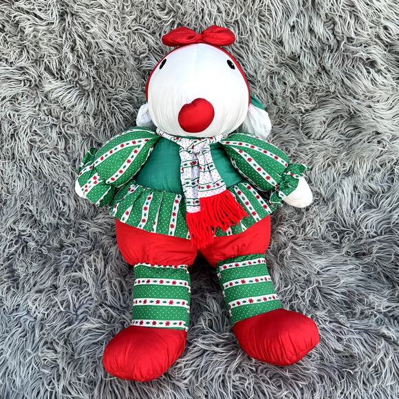 Vintage Nylon Holiday Decor Christmas Girl Miss Mouse Stuffed Animal Plush Puffy - Picture 9 of 11